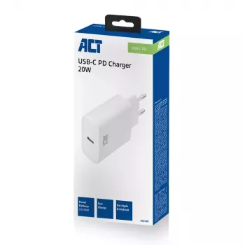 ACT compacte USB-C oplaadadapter 20W snelladen binnen universeel wit