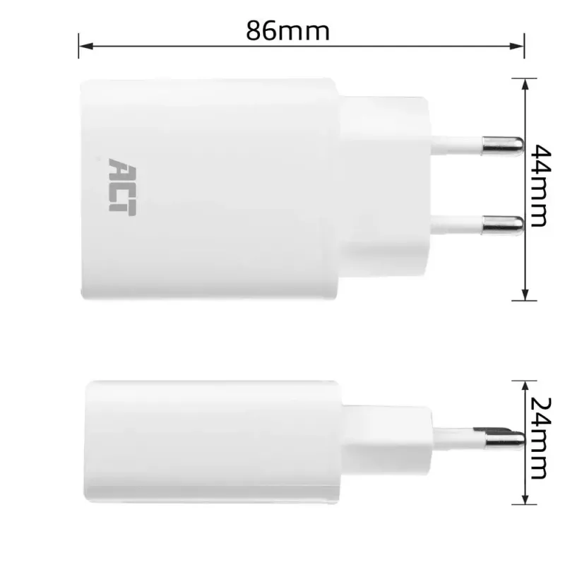ACT compacte USB-C oplaadadapter 20W snelladen binnen universeel wit