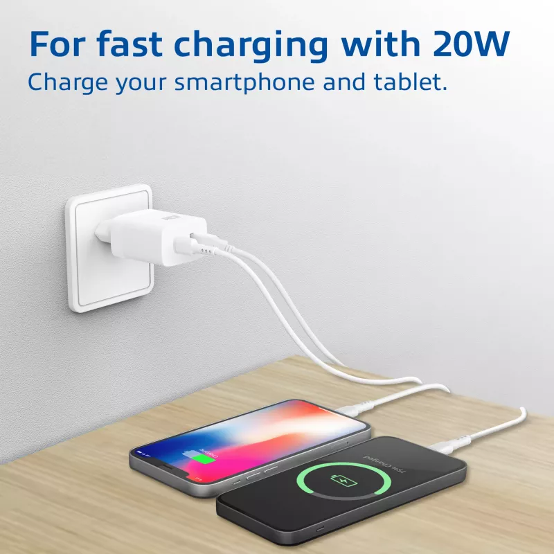 ACT USB-C & USB-A oplader 20 W met Power Delivery PPS, Quick Charge, GaNFast