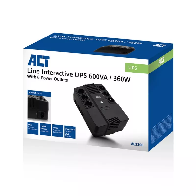 ACT Line Interactive USV 600 VA - met randaarde stopcontacten