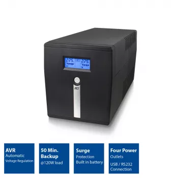 ACT Line Interactive USV 1000VA - 600W met AVR, LCD-display