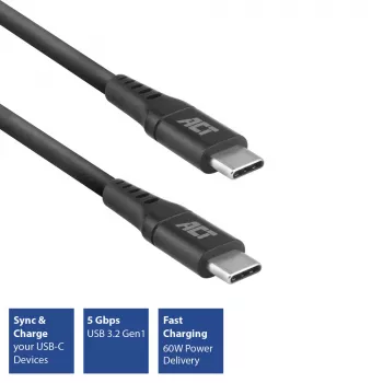 ACT USB 3.2 Gen1 laad-/datakabel C-stekker – C-stekker, 1 meter