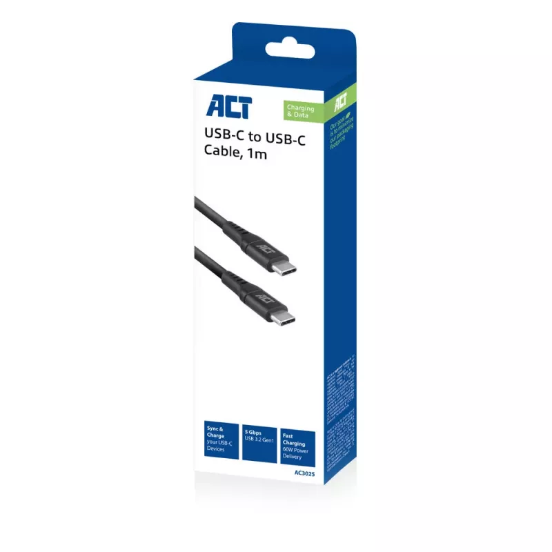 ACT USB 3.2 Gen1 laad-/datakabel C-stekker – C-stekker, 1 meter