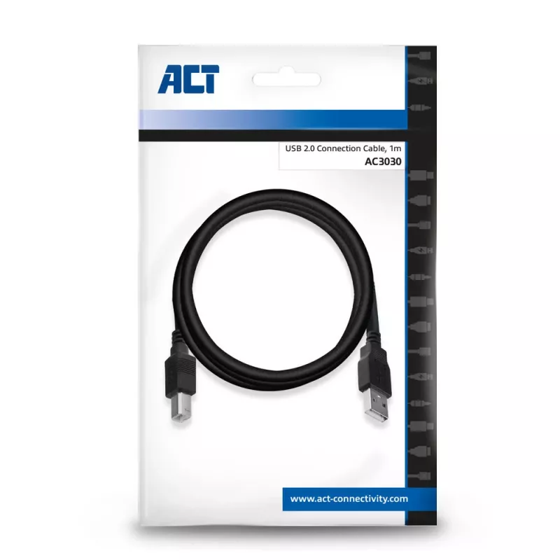 ACT USB 2.0 verbindingskabel A-stekker – B-stekker 1 meter zwart