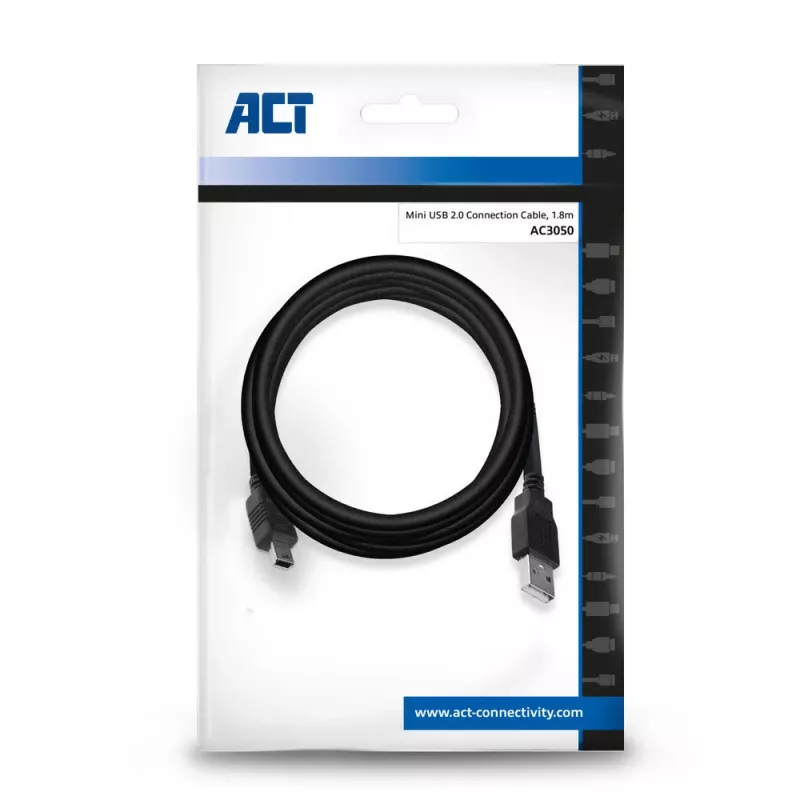 ACT USB 2.0 verbindingskabel A-stekker - Mini-B-stekker 1,8 meter