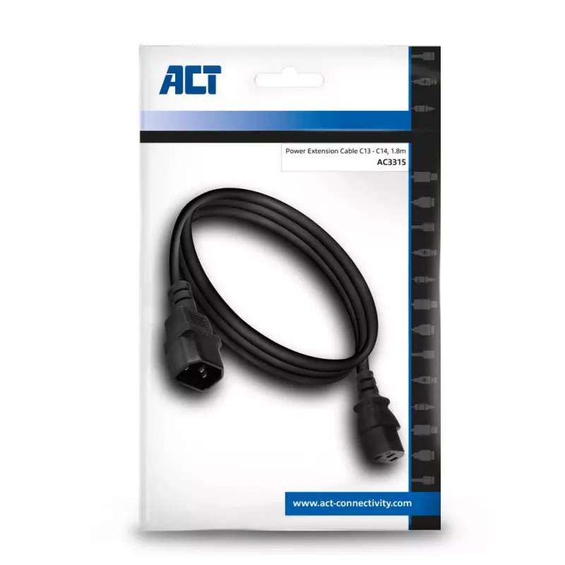 Netkabel C13 C14 zwart 1,8 m ACT Powercord