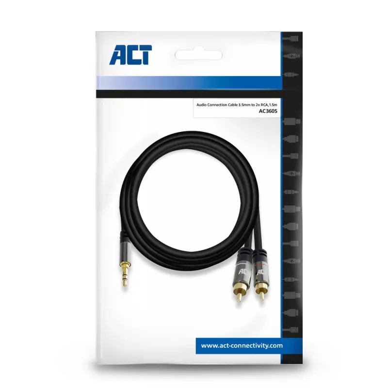 Audiokabel ACT AC3605 1,5 m 3,5 mm naar 2 x RCA zwart