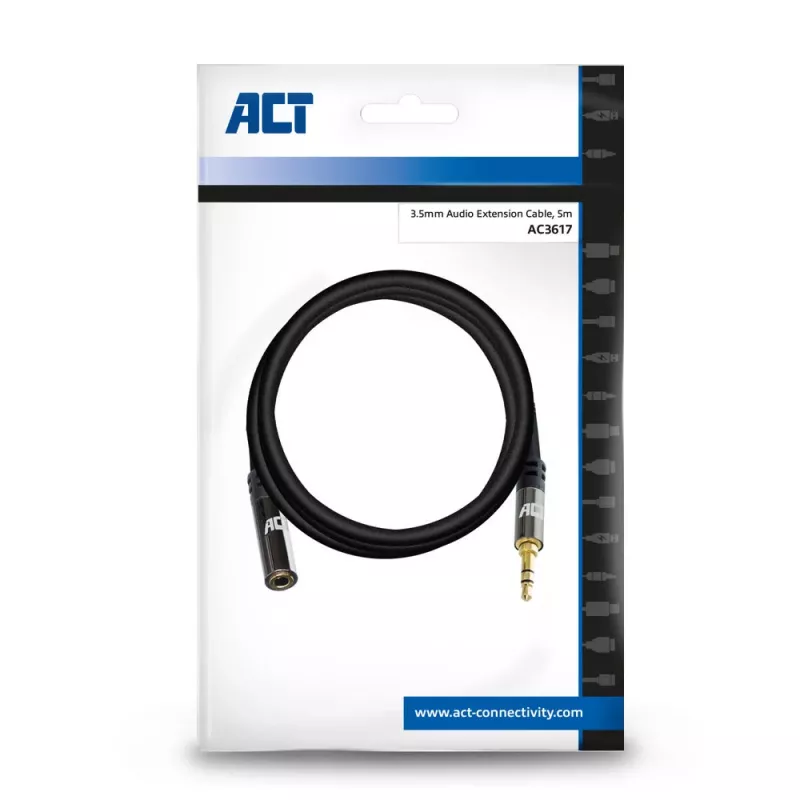 ACT 5 meter High Quality audio-verlengkabel 3,5 mm stereo jackstekker naar bus