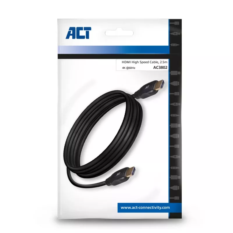ACT 2,5 m HDMI 4K High Speed kabel v2.0 HDMI-A stekker - HDMI-A stekker