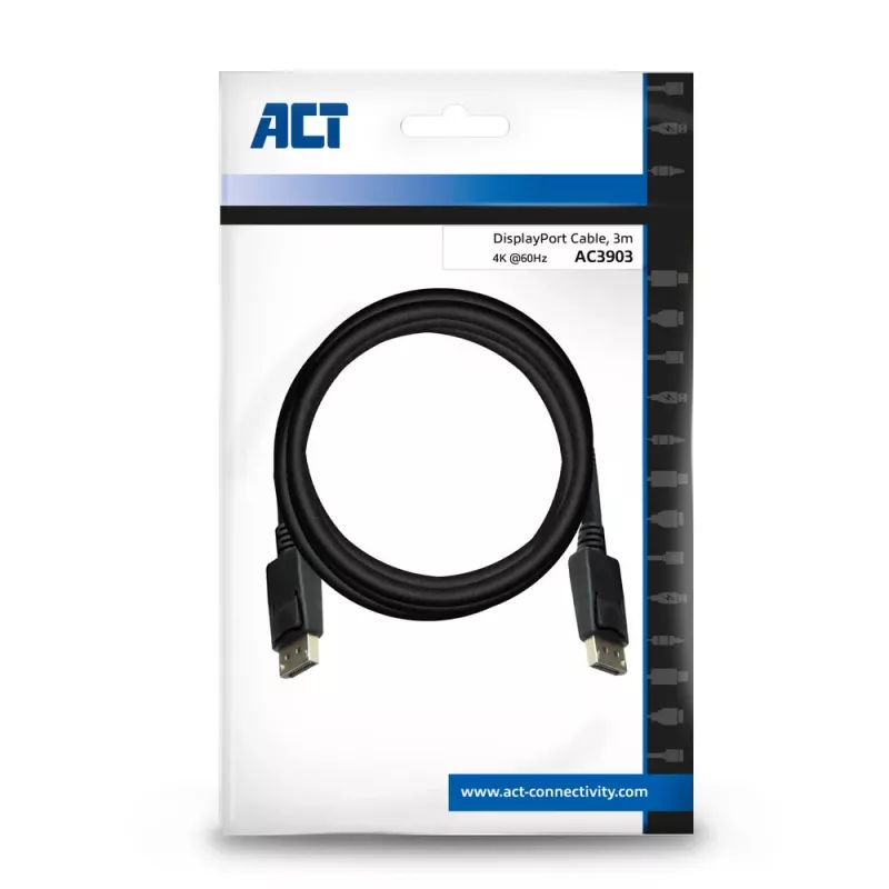 ACT 3 meter DisplayPort-kabel stekker - stekker, 3 m, DisplayPort, DisplayPort, stekker, stekker, 3840 x 2160 pixel