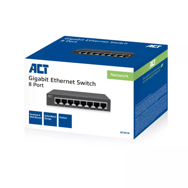 Unmanaged switch ACT AC4418 8 poorten Gigabit Ethernet 10/100/1000