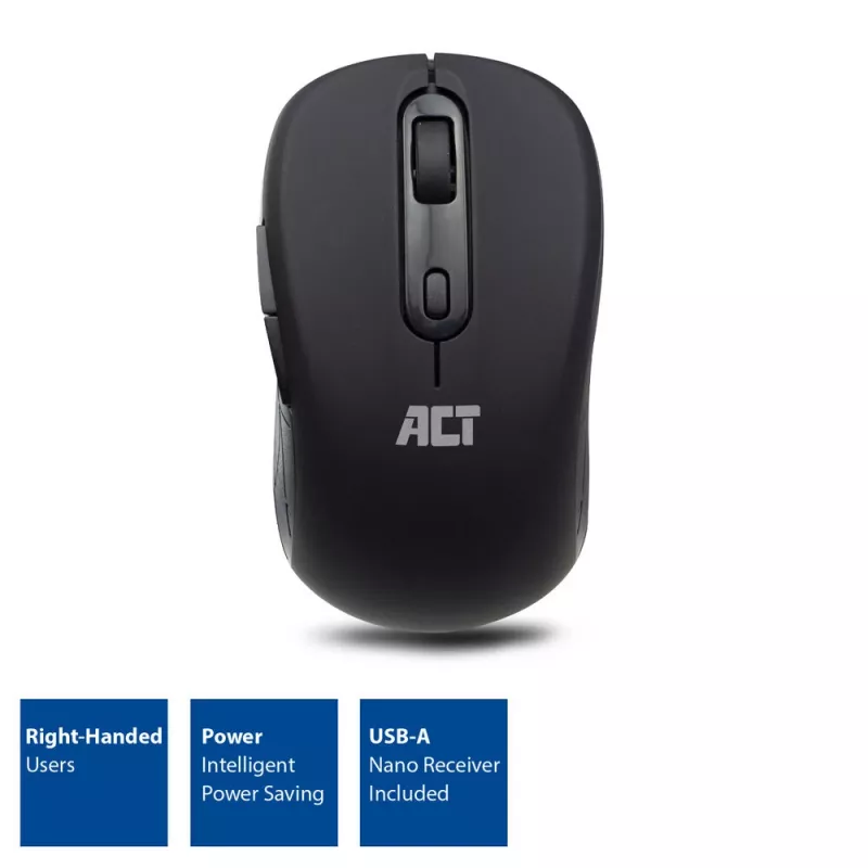 ACT AC5125 draadloze muis, tweehandig, 1600 DPI, zwart