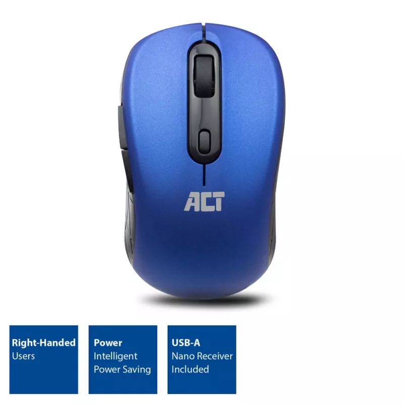 ACT AC5140 tweehandige draadloze muis, 1600 DPI, RF Wireless, blauw/zwart