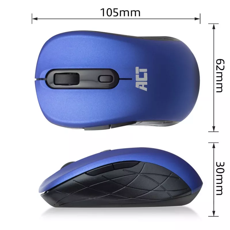 ACT AC5140 tweehandige draadloze muis, 1600 DPI, RF Wireless, blauw/zwart