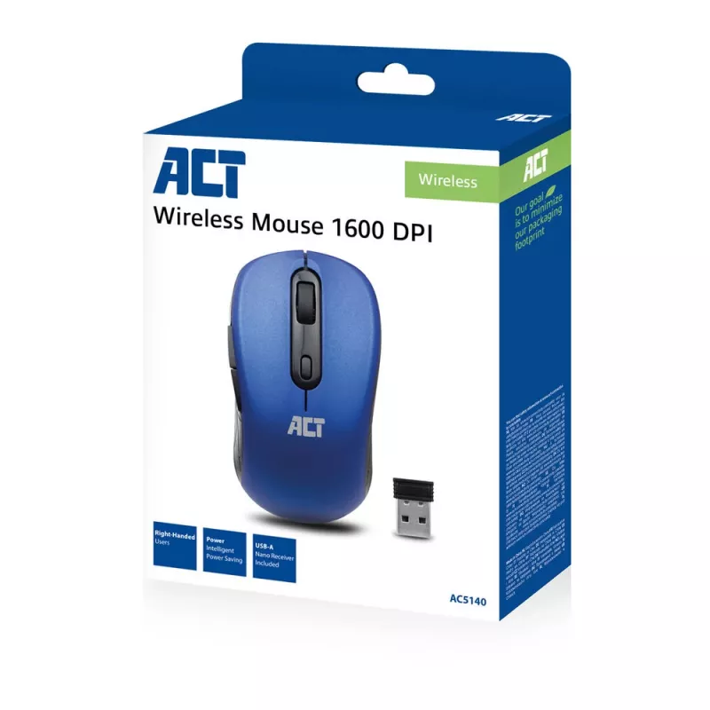ACT AC5140 tweehandige draadloze muis, 1600 DPI, RF Wireless, blauw/zwart