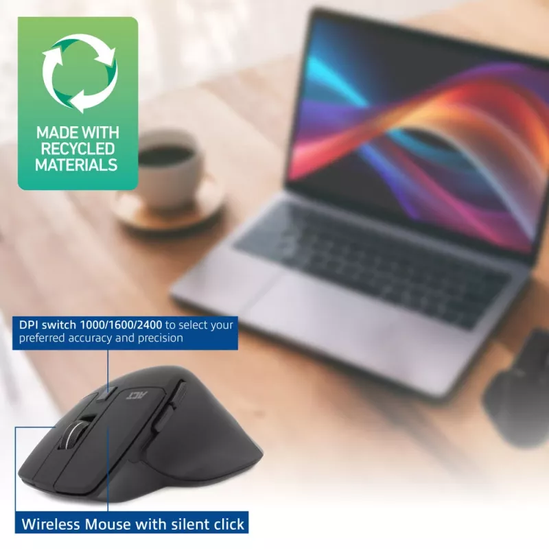 ACT draadloze Multi-Connect muis Bluetooth of USB-A-ontvanger, 2400 DPI met Silent Click, milieuvriendelijk