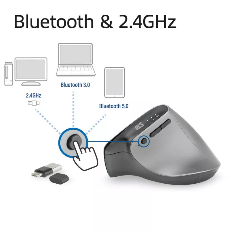ACT draadloze ergonomische muis met Bluetooth en USB-C/USB-A