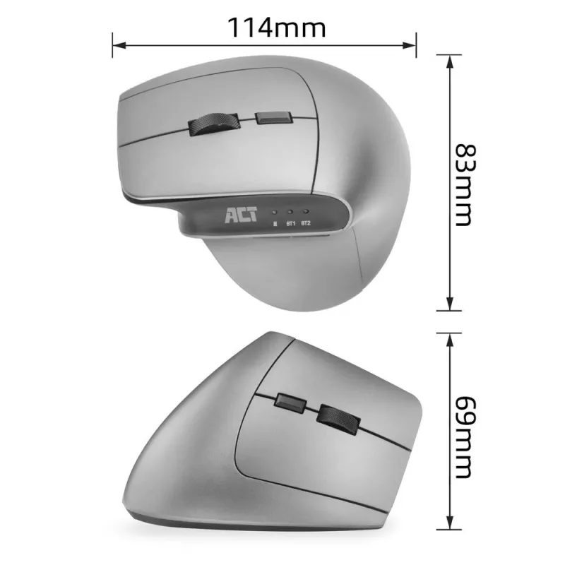 ACT draadloze ergonomische muis met Bluetooth en USB-C/USB-A
