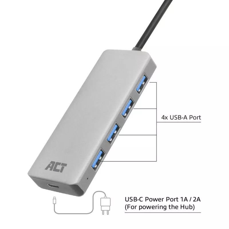 USB-hub ACT AC6121 Type-A 5000 Mbit/s aluminium