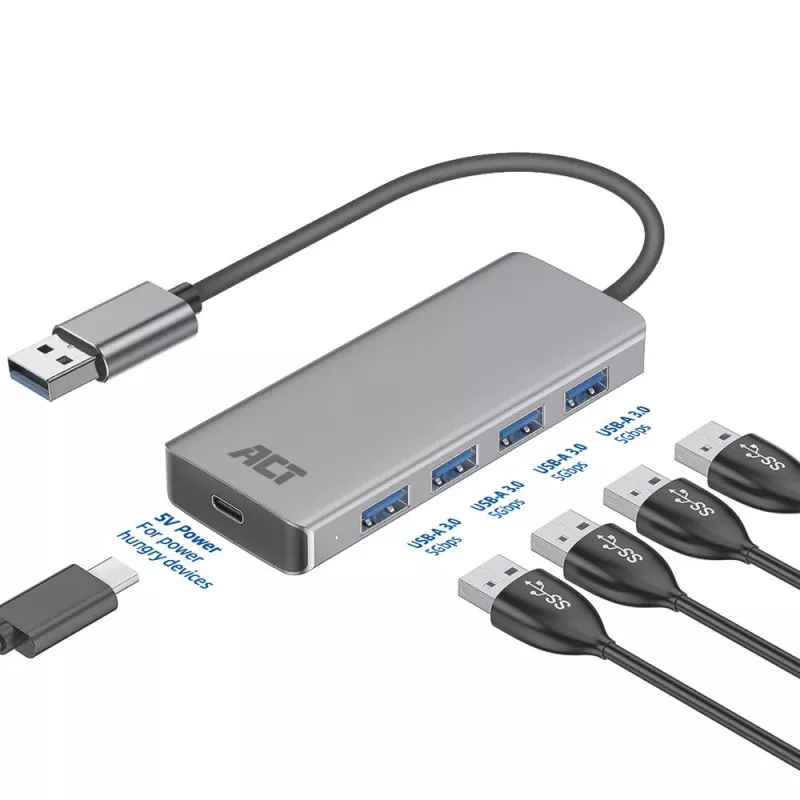 USB-hub ACT AC6121 Type-A 5000 Mbit/s aluminium