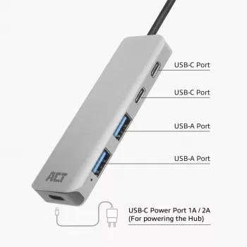 USB-hub ACT AC6125 3.2 Gen 1 Type-A 5000 Mbit/s grijs