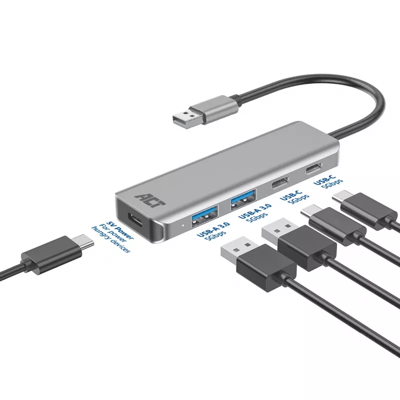 USB-hub ACT AC6125 3.2 Gen 1 Type-A 5000 Mbit/s grijs