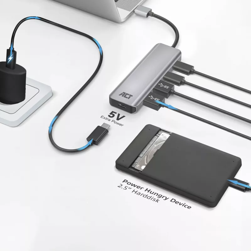 USB-hub ACT AC6125 3.2 Gen 1 Type-A 5000 Mbit/s grijs