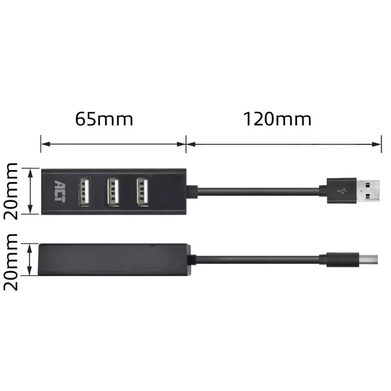 USB-hub ACT AC6205 2.0 480 Mbit/s zwart 0,12 m
