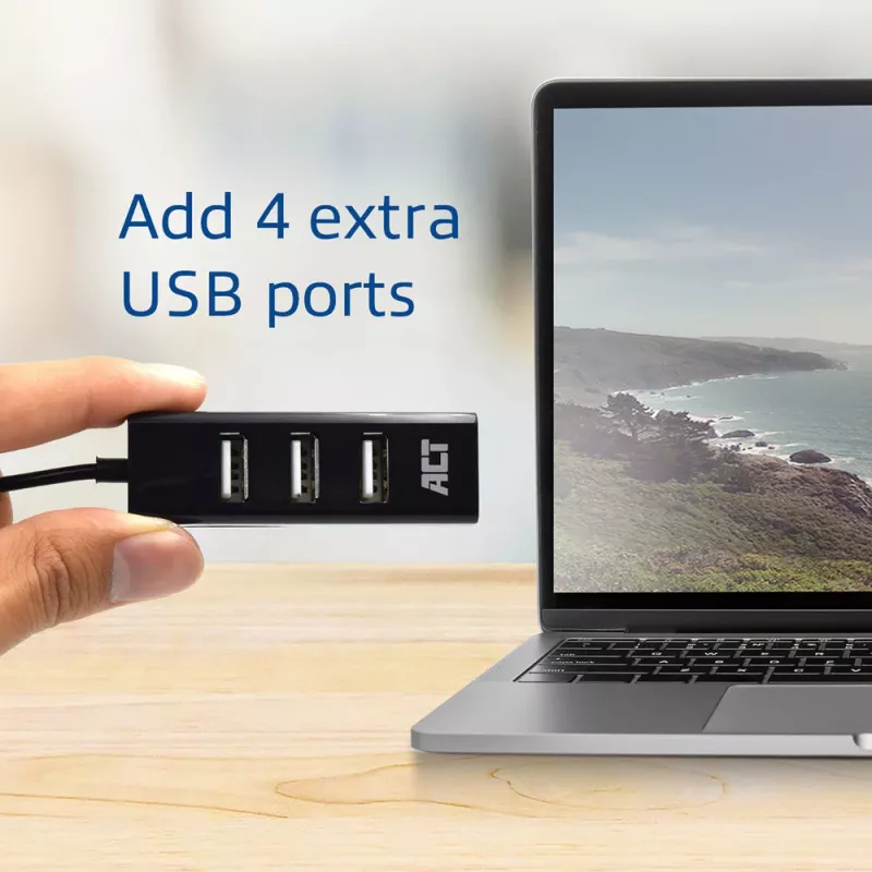 USB-hub ACT AC6205 2.0 480 Mbit/s zwart 0,12 m