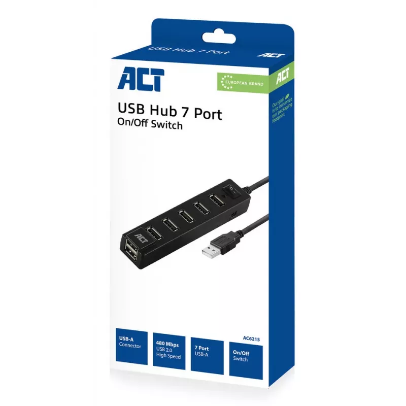 USB-hub ACT AC6215 480 Mbit/s zwart