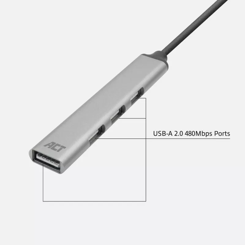 ACT AC6225 USB 2.0-hub 480 Mbit/s grijs aluminium