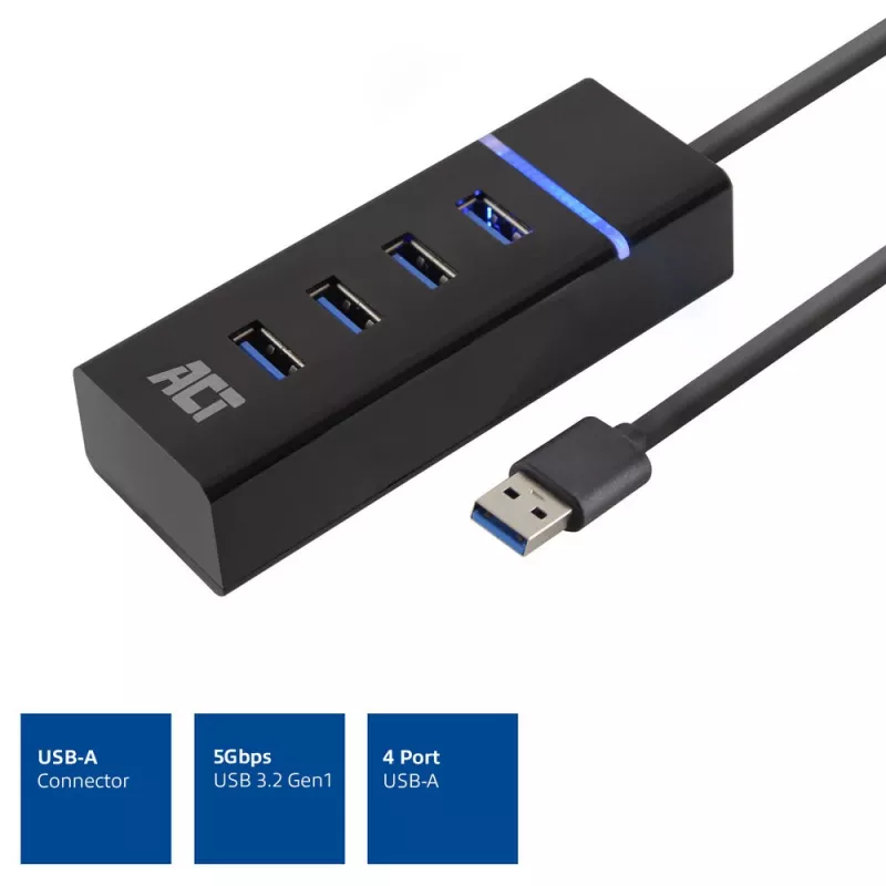 ACT AC6300 USB 3.2 Gen 1-hub Type-A 5000 Mbit/s zwart