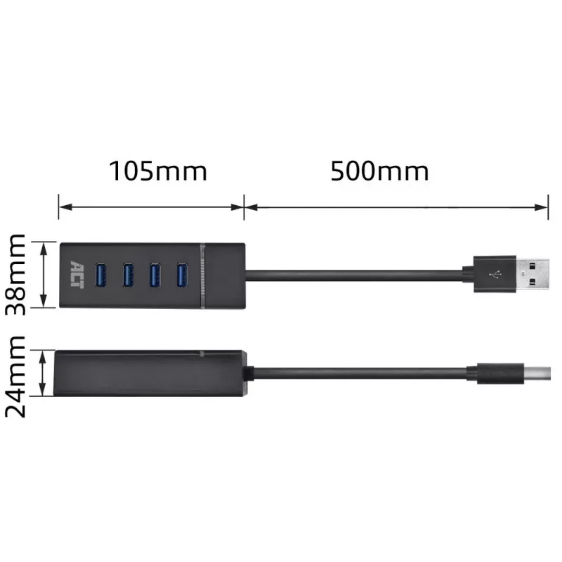 ACT AC6300 USB 3.2 Gen 1-hub Type-A 5000 Mbit/s zwart