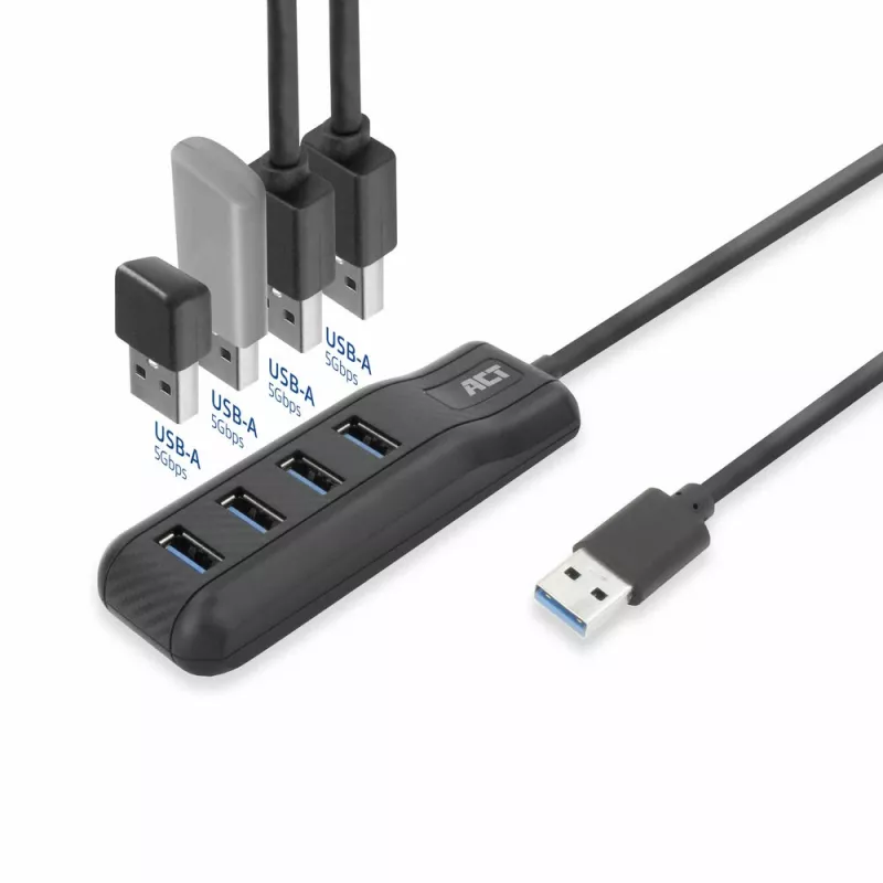 ACT AC6320 interface-hub USB 3.2 Gen 1 (3.1 Gen 1) Type-A 5000 Mbit/s zwart
