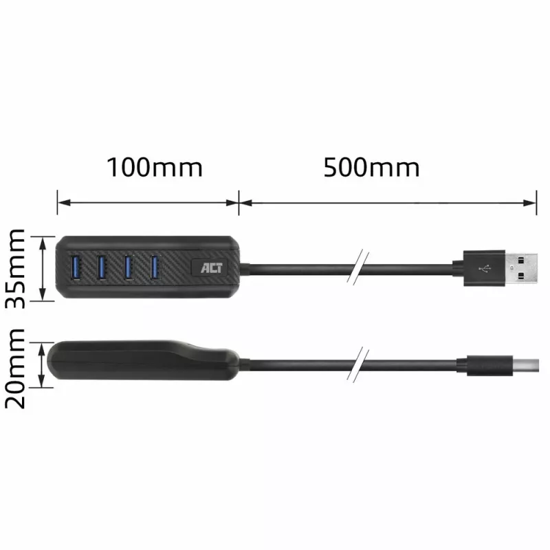 ACT AC6320 interface-hub USB 3.2 Gen 1 (3.1 Gen 1) Type-A 5000 Mbit/s zwart