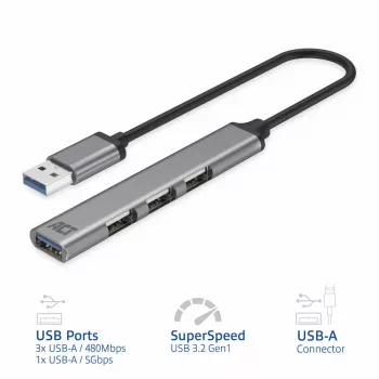 ACT AC6325 USB 3.2 Gen 1 Type-A-hub 5000 Mbit/s grijs