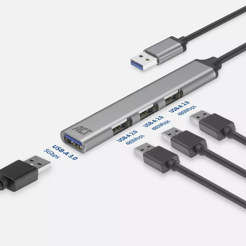 ACT AC6325 USB 3.2 Gen 1 Type-A-hub 5000 Mbit/s grijs