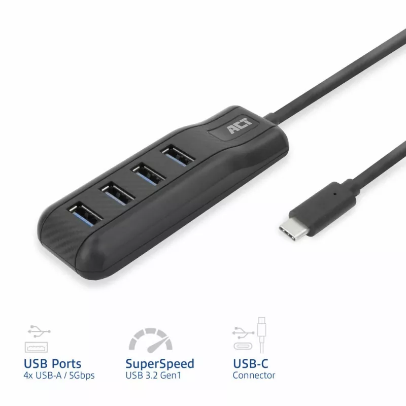 ACT AC6420 interface-hub USB 3.2 Gen 1 (3.1 Gen 1) Type-C 5000 Mbit/s zwart