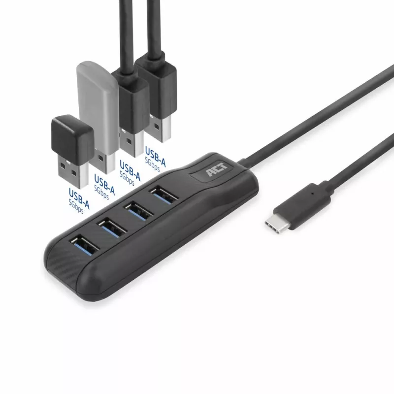 ACT AC6420 interface-hub USB 3.2 Gen 1 (3.1 Gen 1) Type-C 5000 Mbit/s zwart
