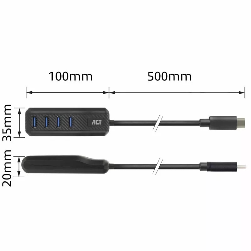 ACT AC6420 interface-hub USB 3.2 Gen 1 (3.1 Gen 1) Type-C 5000 Mbit/s zwart