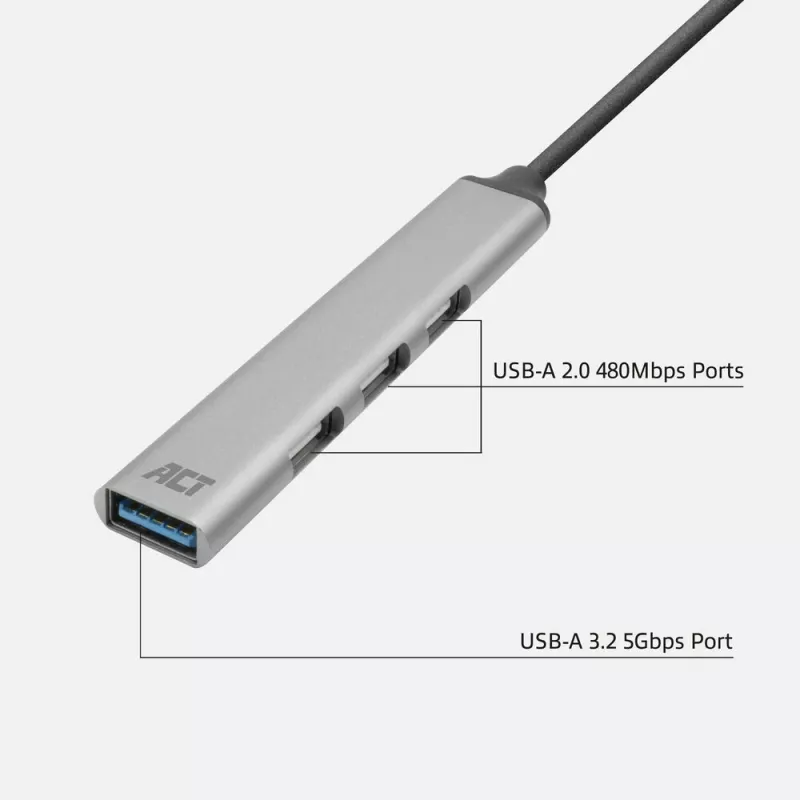 USB-hub ACT AC6425 Type-C 5000 Mbit/s aluminium grijs