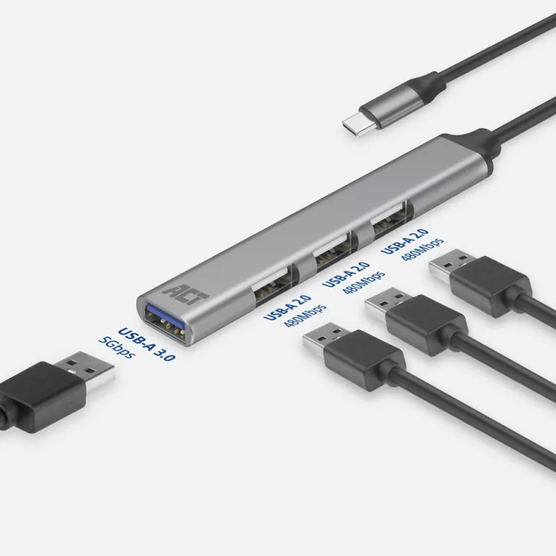 USB-hub ACT AC6425 Type-C 5000 Mbit/s aluminium grijs