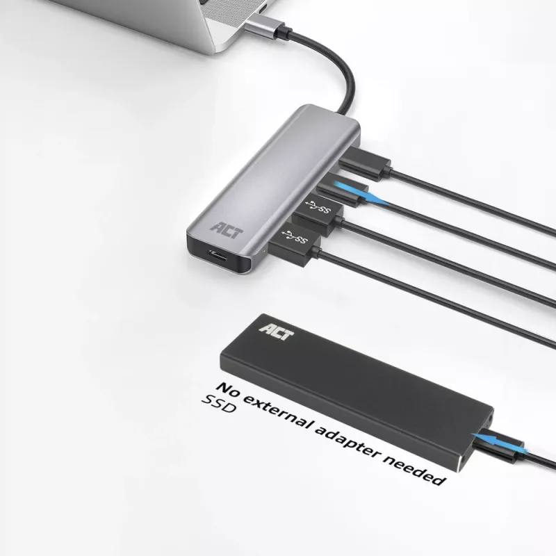 ACT AC7072 USB 3.2 Gen 1 Type-C-hub 5000 Mbit/s zwart grijs