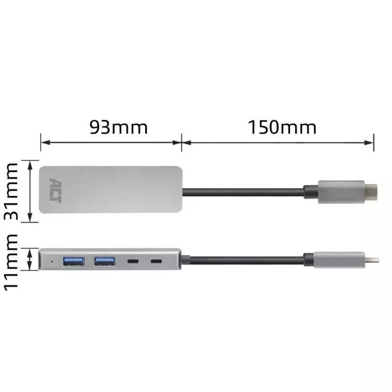 ACT AC7072 USB 3.2 Gen 1 Type-C-hub 5000 Mbit/s zwart grijs