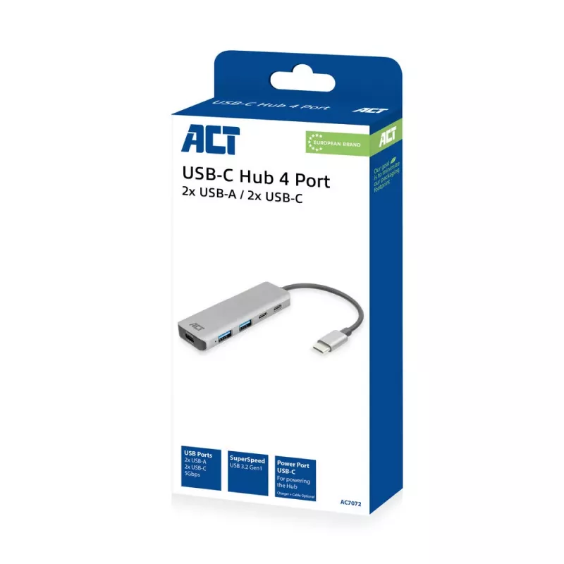 ACT AC7072 USB 3.2 Gen 1 Type-C-hub 5000 Mbit/s zwart grijs