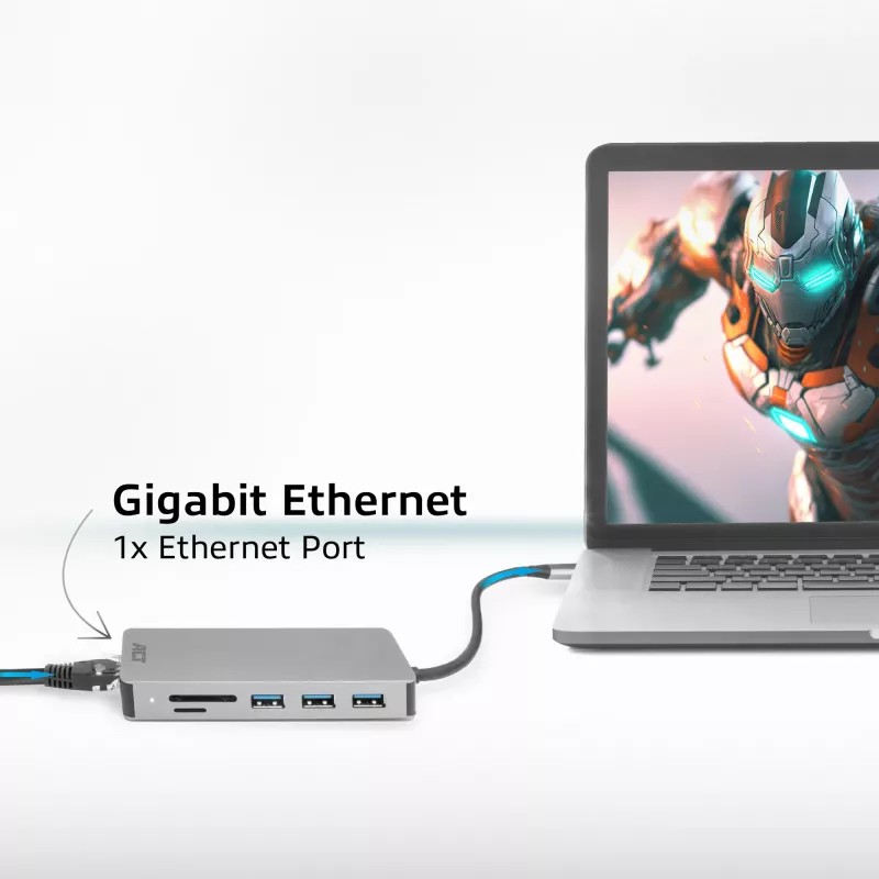 ACT USB-C 4K dockingstation voor 1 HDMI-monitor, Ethernet, USB-C, USB-A, kaartlezer en PD-doorgifte