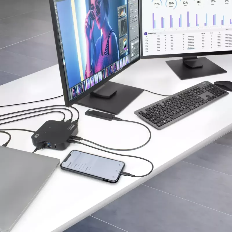 ACT universeel USB-C dockingstation 4K, voor 2 HDMI/DisplayPort-monitoren, DisplayLink, compact ontwerp