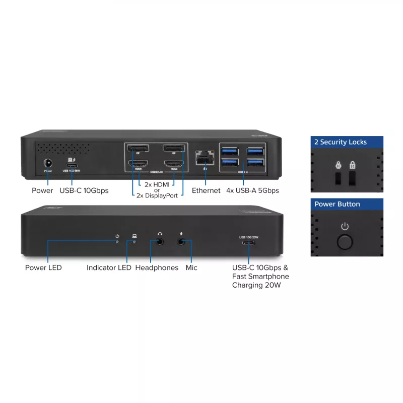 ACT USB-C dockingstation 4K, voor 2 HDMI- of DisplayPort-monitoren, DisplayLink