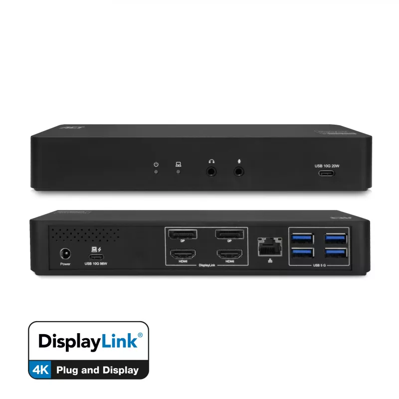 ACT USB-C dockingstation 4K, voor 2 HDMI- of DisplayPort-monitoren, DisplayLink