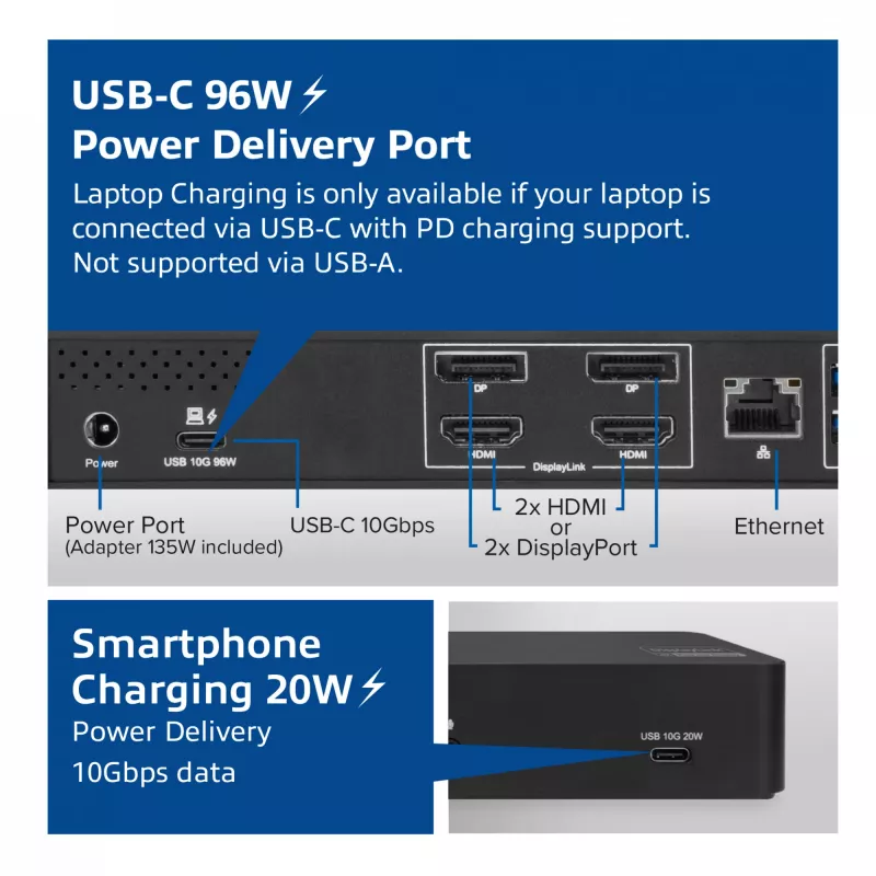 ACT USB-C dockingstation 4K, voor 2 HDMI- of DisplayPort-monitoren, DisplayLink